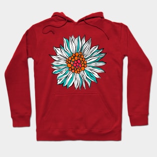 White Teal Orange Red Daisy Flower Hoodie